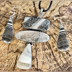 Phantom Yellow Zebra Calcite Earrings & Pendant Set